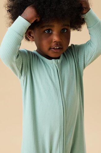 MORI Baby Unisex Ribbed Pajamas with Two Way Zip and Scratch Mitts - Footed Jumpsuit One Piece Sleepwear for Boys and Girls in Saudi Arabia
