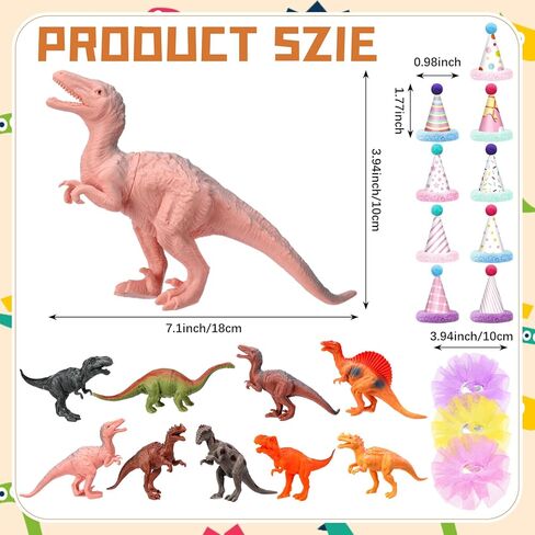 Weysat Weysat 27 Pcs Colorful Dinosaur Cake Topper Animals Figures Birthday Party Decorations with Mini Party Hat with Pom Poms Dinosaur Animals Cupcake Toppers Decoration with Mini Skirt and Hat for in Kuwait