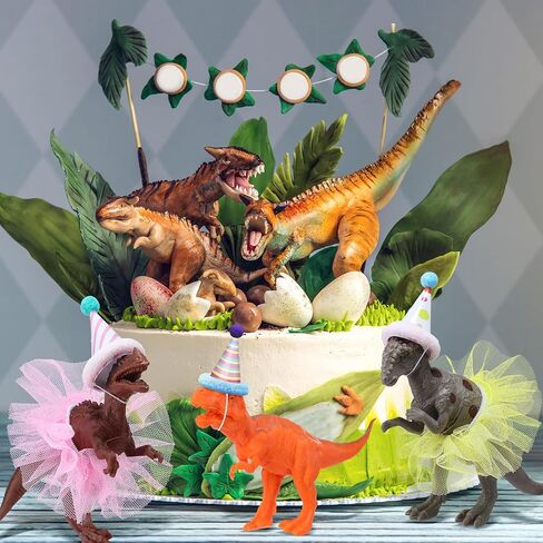 Weysat Weysat 27 Pcs Colorful Dinosaur Cake Topper Animals Figures Birthday Party Decorations with Mini Party Hat with Pom Poms Dinosaur Animals Cupcake Toppers Decoration with Mini Skirt and Hat for in Kuwait