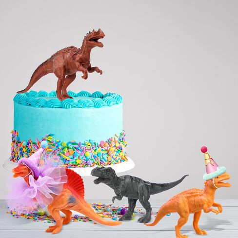 Weysat Weysat 27 Pcs Colorful Dinosaur Cake Topper Animals Figures Birthday Party Decorations with Mini Party Hat with Pom Poms Dinosaur Animals Cupcake Toppers Decoration with Mini Skirt and Hat for in Kuwait