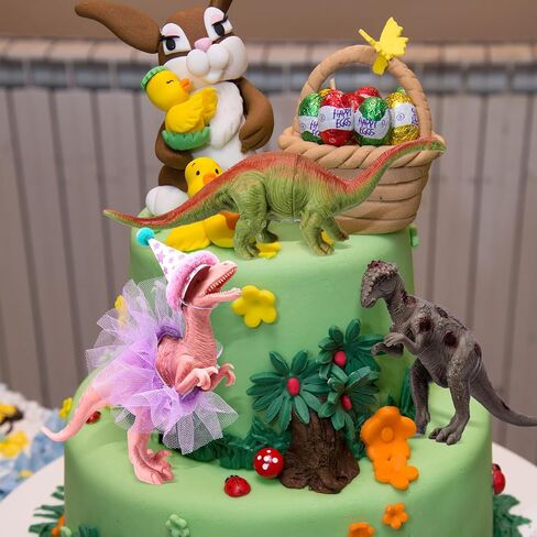 Weysat Weysat 27 Pcs Colorful Dinosaur Cake Topper Animals Figures Birthday Party Decorations with Mini Party Hat with Pom Poms Dinosaur Animals Cupcake Toppers Decoration with Mini Skirt and Hat for in Kuwait