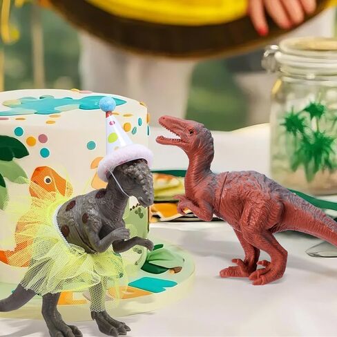 Weysat Weysat 27 Pcs Colorful Dinosaur Cake Topper Animals Figures Birthday Party Decorations with Mini Party Hat with Pom Poms Dinosaur Animals Cupcake Toppers Decoration with Mini Skirt and Hat for in Kuwait