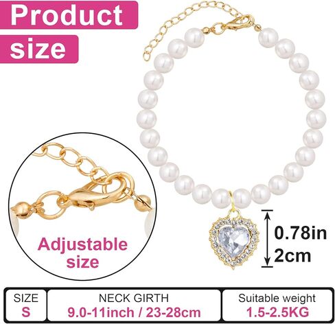 Pearl Collar for Cat Puppy, Small Cute Heart Shape Rhinestone Pet Necklace, Adjustable Wedding Party Pet Jewelry Accessories for Puppy Kitten- White in Kuwait