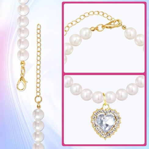 Pearl Collar for Cat Puppy, Small Cute Heart Shape Rhinestone Pet Necklace, Adjustable Wedding Party Pet Jewelry Accessories for Puppy Kitten- White in Kuwait