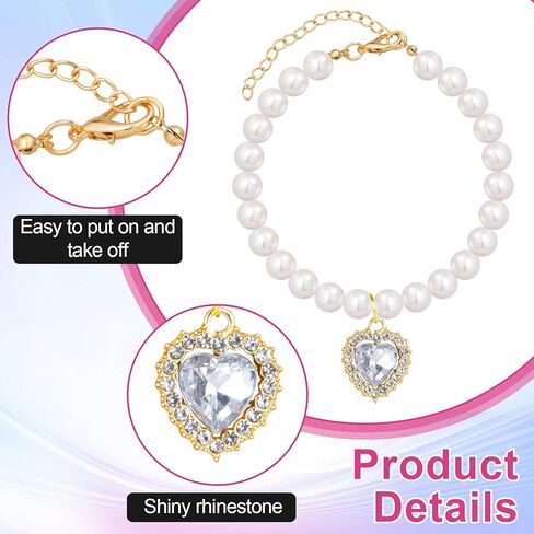Pearl Collar for Cat Puppy, Small Cute Heart Shape Rhinestone Pet Necklace, Adjustable Wedding Party Pet Jewelry Accessories for Puppy Kitten- White in Kuwait