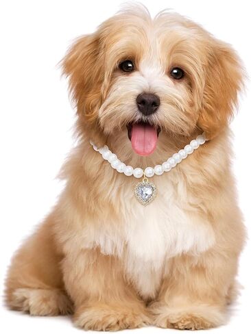 Pearl Collar for Cat Puppy, Small Cute Heart Shape Rhinestone Pet Necklace, Adjustable Wedding Party Pet Jewelry Accessories for Puppy Kitten- White in Kuwait