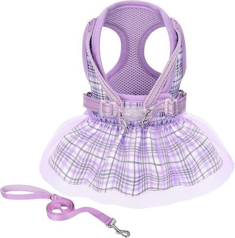 Small Dog Dress Harness Girl Female, No Pull Harnesses Outfit Apparel, Medium Summer Adjustable Puppy Plaid Skirt Vest Cat Clothes (Purple Dress, XS) in Saudi Arabia