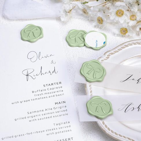uniqooo 3d bow wax seal ملصقات - 50 pcs seal sage sage sage sage ، لدعوات الزفاف ، شارات التفاف الهدايا ، المظلات ، ديكور عيد الميلاد والحفلات ، بطاقات المعايدة in Kuwait