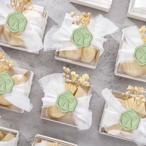 uniqooo 3d bow wax seal ملصقات - 50 pcs seal sage sage sage sage ، لدعوات الزفاف ، شارات التفاف الهدايا ، المظلات ، ديكور عيد الميلاد والحفلات ، بطاقات المعايدة in Kuwait