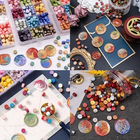 1200 Pcs 48 Colors Wax Seal Beads, LONBEIIFY Multiple Colors Beads for Stamp Seals, White Black Red Wax Pellets Bulk for Wedding Invitation, Envelope Seals (48 Lattices Kit) in Kuwait