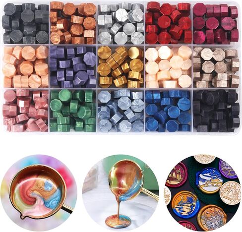 1200 Pcs 48 Colors Wax Seal Beads, LONBEIIFY Multiple Colors Beads for Stamp Seals, White Black Red Wax Pellets Bulk for Wedding Invitation, Envelope Seals (48 Lattices Kit) in Kuwait