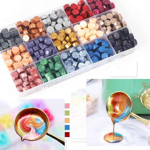 1200 Pcs 48 Colors Wax Seal Beads, LONBEIIFY Multiple Colors Beads for Stamp Seals, White Black Red Wax Pellets Bulk for Wedding Invitation, Envelope Seals (48 Lattices Kit) in Kuwait