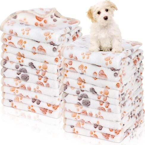 Chumia 40 Pcs Blankets Soft Fluffy Fleece Washable Pet Dog Sleep mat Paw Print Pattern Fleece Blankets for Pets Throw Warm Bed Mat for Dog Puppy Cat(24 x 16 Inch,Brown) in Saudi Arabia