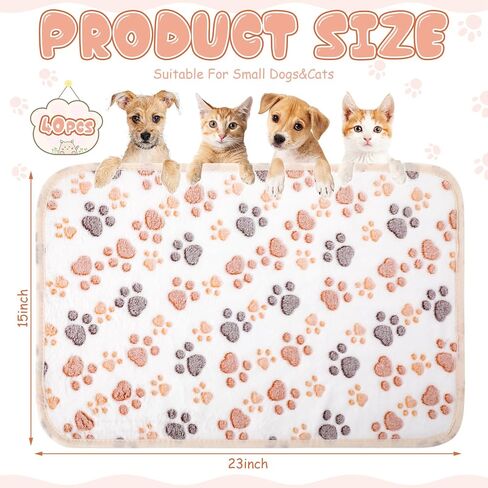 Chumia 40 Pcs Blankets Soft Fluffy Fleece Washable Pet Dog Sleep mat Paw Print Pattern Fleece Blankets for Pets Throw Warm Bed Mat for Dog Puppy Cat(24 x 16 Inch,Brown) in Saudi Arabia