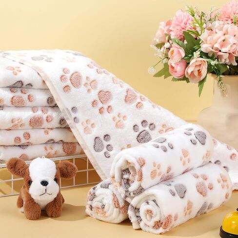 Chumia 40 Pcs Blankets Soft Fluffy Fleece Washable Pet Dog Sleep mat Paw Print Pattern Fleece Blankets for Pets Throw Warm Bed Mat for Dog Puppy Cat(24 x 16 Inch,Brown) in Saudi Arabia