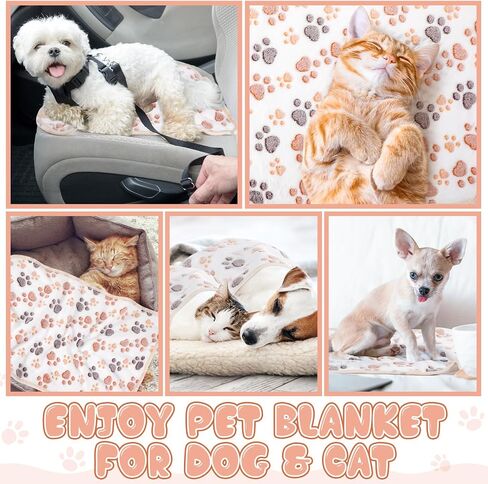 Chumia 40 Pcs Blankets Soft Fluffy Fleece Washable Pet Dog Sleep mat Paw Print Pattern Fleece Blankets for Pets Throw Warm Bed Mat for Dog Puppy Cat(24 x 16 Inch,Brown) in Saudi Arabia