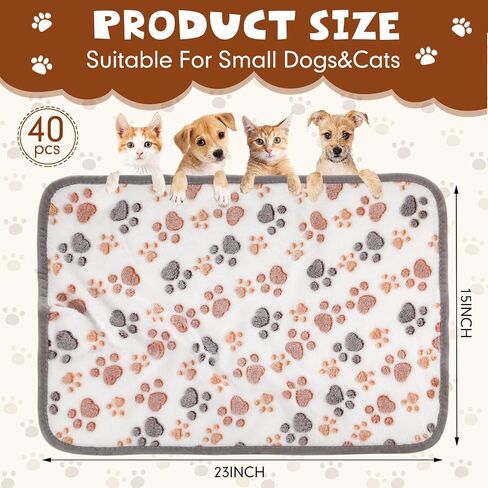 Chumia 40 Pcs Blankets Soft Fluffy Fleece Washable Pet Dog Sleep mat Paw Print Pattern Fleece Blankets for Pets Throw Warm Bed Mat for Dog Puppy Cat(24 x 16 Inch,Brown) in Saudi Arabia