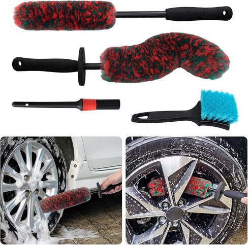 Wheel Tire Cleaning Brush Kit Cars Motorcycles RVs Trucks Rim Hub Ultra Soft Microfiber 360 Bendable Synthetic Woolies Wash Vehicles Bristle Set in Saudi Arabia