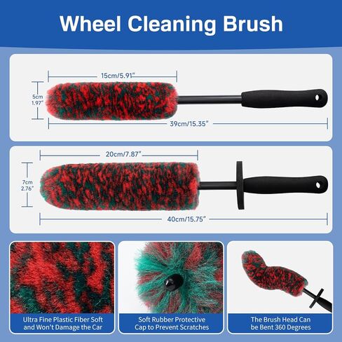 Wheel Tire Cleaning Brush Kit Cars Motorcycles RVs Trucks Rim Hub Ultra Soft Microfiber 360 Bendable Synthetic Woolies Wash Vehicles Bristle Set in Saudi Arabia