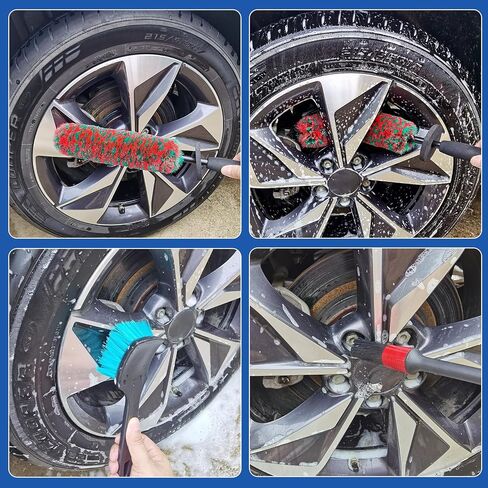Wheel Tire Cleaning Brush Kit Cars Motorcycles RVs Trucks Rim Hub Ultra Soft Microfiber 360 Bendable Synthetic Woolies Wash Vehicles Bristle Set in Saudi Arabia