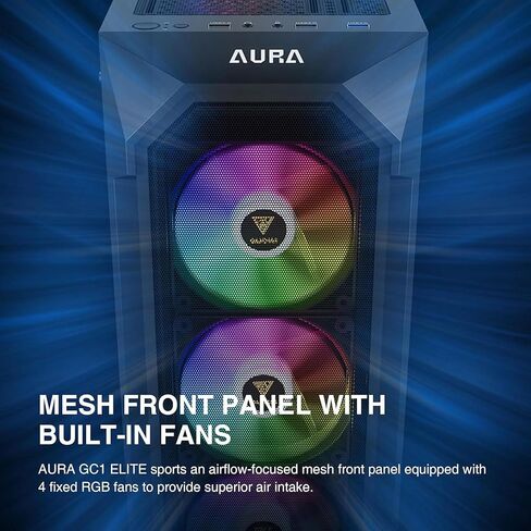 GAMDIAS ATX Mid Tower Gaming Computer PC Case Tempered Glass, Built-in 4X 120mm ARGB Case Fans, Front Airflow Mesh, Up to 6x120mm Fans, 340mm GPU/VGA, 360mm AIO/Radiator, 160mm CPU Cooler in Kuwait