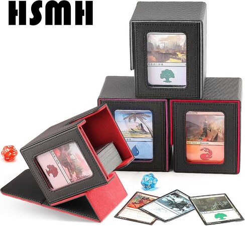 MTG Deck Box for Commander Display Window,Card Deck Box Fits 100 Double Sleeved Cards Applicable to all card transactions such as TCC/CCG/EDH (Black Gray) in Saudi Arabia