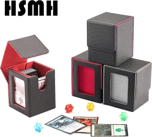MTG Deck Box for Commander Display Window,Card Deck Box Fits 100 Double Sleeved Cards Applicable to all card transactions such as TCC/CCG/EDH (Black Gray) in Saudi Arabia