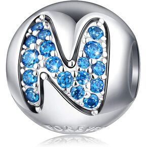 FOREVER QUEEN Alphabet Charm Initial A-Z Letter Charm Bead in 925 Sterling Silver with 5A Blue CZ fit European Bracelet Necklace for Birthday Women Girls Boy Men Gifts in Kuwait