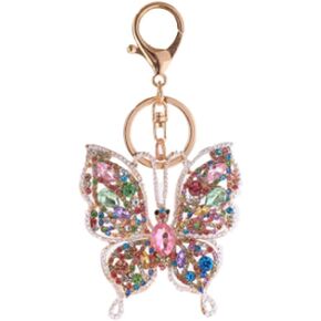 ARFUKA Keychain Rhinestone Butterfly Pendant Keyring 3d Animal Iced Out Metal Key Ring Charm Jewellery Christmas Birthday Gift Keychains Key Chain Key Ring Holder for Men and Women