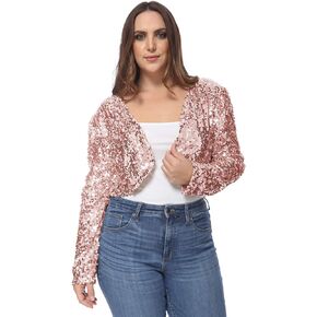 Anna-Kaci Women's Plus Size Sequin Embellished Long Sleeve Bolero Blazer Shrug