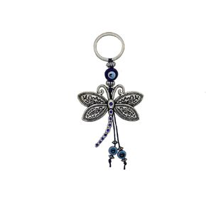 Dragonfly and Evil Eye Keychain Ring - Sign of Good Luck, Blessing and Prosperity - Home Keys, Purse & Bags Decorative Things & Accessories - Car Ornaments for Rear View Mirror