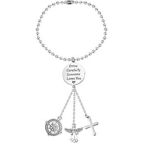 BNQL Guardian Angel Car Charm Drive Safe Gifts Car Rear View Mirror Hanging Charm Drive Carefully Someone Love You (silver)