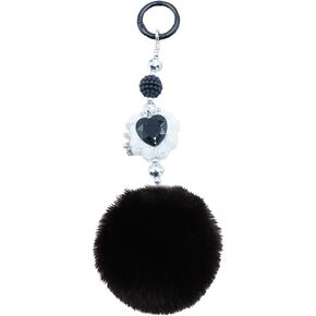Pom Pom Keychain Artificial Fur Ball Keychains Fluffy Tote Pendant with Heart Shape Crystal Rhinestone Bag Charm
