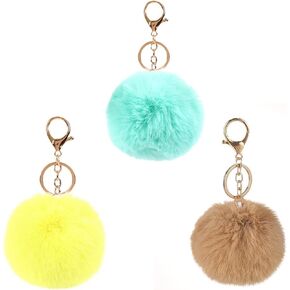 Pom Pom Keychains Cute Faux Rabbit Fur Ball Pom Pom Keychain Colorful Soft Plush Pompoms Car Key Ring Handbag Purse Charm