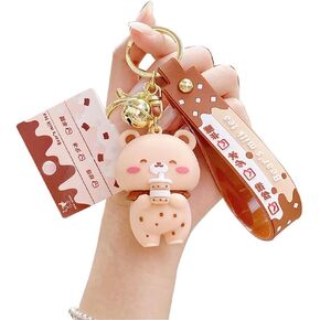 HSYHERE الرجال النساء الإبداعية مثيرة للاهتمام عاشق عيد الحب الحليب الشاي فقاعة الشاي الدب المفاتيح كيرينغ مفتاح ميدالية مفاتيح ذات حلقة in Kuwait