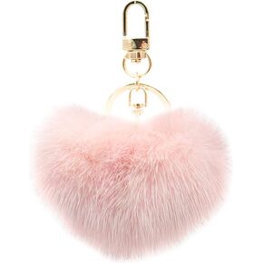 surell Real Mink Fur Light Pink Heart Keychain - Soft Plush Heart Shaped Key Ring - Small Pink Heart Charm - Cute Valentines Day Gifts for Her - Pink Mink Fur (Light Pink)