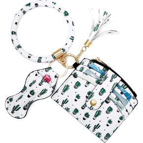 KUKOO Wristlet Bracelet Keychain Wallet for Women Credit Card Holder Tassel Keyring Bangle Lipstick Holder with Gift Box in Kuwait