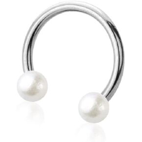 Pierced Owl 16GA 316L Stainless Steel Faux Pearl Ball Ends Horseshoe Circular Barbell
