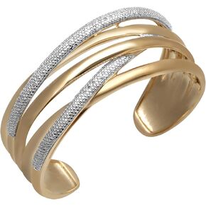 Jewelili Yellow Gold Over Brass Natural Round White Diamond Accent Cuff Bangle, 7"
