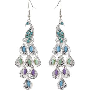Vintage Peacock Earrings For Women Girls Vintage Bird Dangle Drop with Hook Earrings Hypoallergenic Crystal Feather Statement Earrings