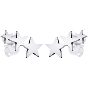 555Jewelry Cute Small Tiny Triple Stars Stud Earrings for Girls & Women