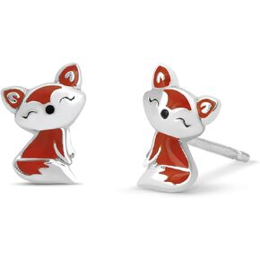 Boma Jewelry Sterling Silver Fox Stud Earrings with Hand Painted Red Orange Resin