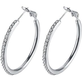 Fashion 35mm Rhinestone Diamond CZ Silver Dainty Hoop Earrings For Women Girls 14K Rose Gold Cubic Zirconia Hypoallergenic Stainless Steel Huggie Hoops Set