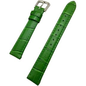 16mm Green Genuine Leather Watchband | Square Alligator Crocodile Grained, Lightly Padded Replacement Watchstrap that brings New Life to Any Watch (Mens Standard Length)