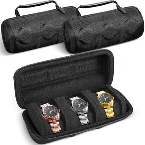 2 Pcs 3 Slot Watch Travel Case Display Case Roll 3 Watches Carry Watch Pouch with Foam Pillows Hard Watch Storage Organizer Box for Men Women in Kuwait