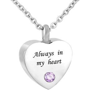 CLY Jewelry قلادة جرة للرماد من الفولاذ المقاوم للصدأ قلادة قلب الحب مع جوهرة الميلاد الكريستالية دائمًا في قلبي، أفضل مجوهرات حرق الجثث تذكار تذكاري أسفل قلبي in Kuwait