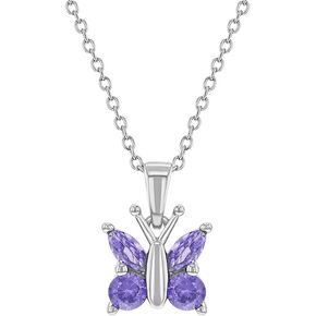 925 Sterling Silver 16" Purple Cubic Zirconia Butterfly Pendant Necklace for Young Girls & Preteens - CZ Butterfly Wing Necklaces for Girls - Shiny & Cute Girl Accessories for Kid's Daily Wear