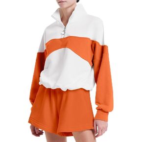 2024 2 Piece Sweatsuit Outfits For Women Half Zip Pullover Sweatshirt and Shorts Comfy Tracksuit Sets For Women