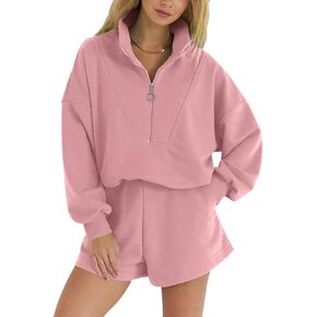 2024 2 Piece Sweatsuit Outfits For Women Half Zip Pullover Sweatshirt and Shorts Comfy Tracksuit Sets For Women