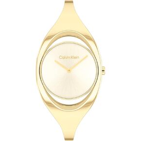 Calvin Klein Women's CK Elation Wristwatch, 2 Hand, Gold Plated, Minimalistic Bangle Style, (Model:25200391)